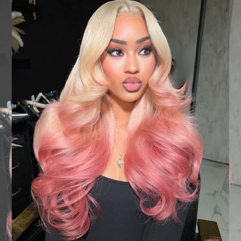 SWAY Luxury Summer Beach Vacations Ombre Blonde Rose Pink 13x4 Lace Front Human Hair Wigs