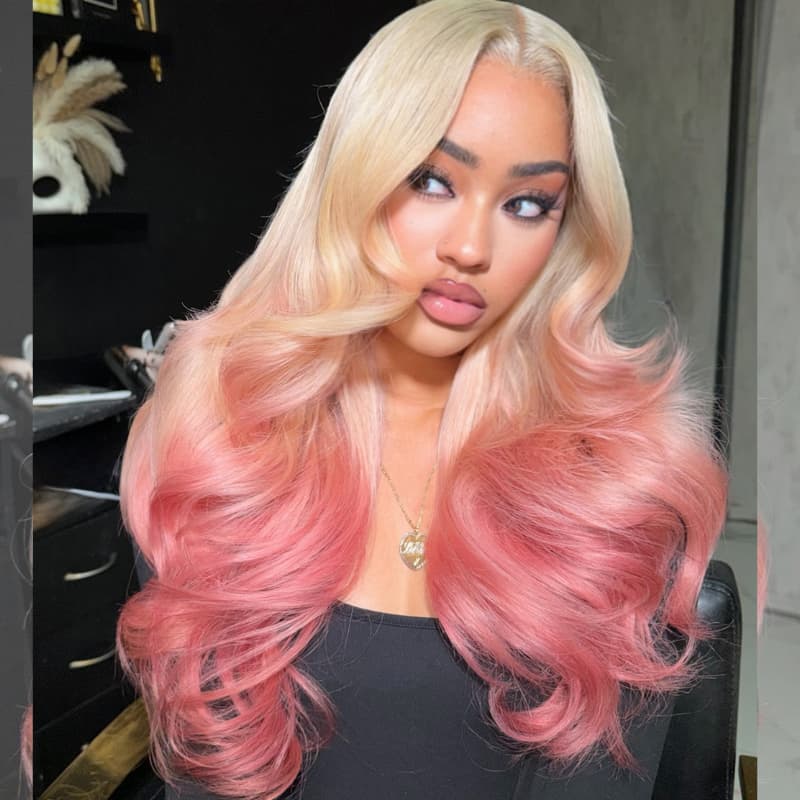 SWAY Luxury Summer Beach Vacations Ombre Blonde Rose Pink 13x4 Lace Front Human Hair Wigs
