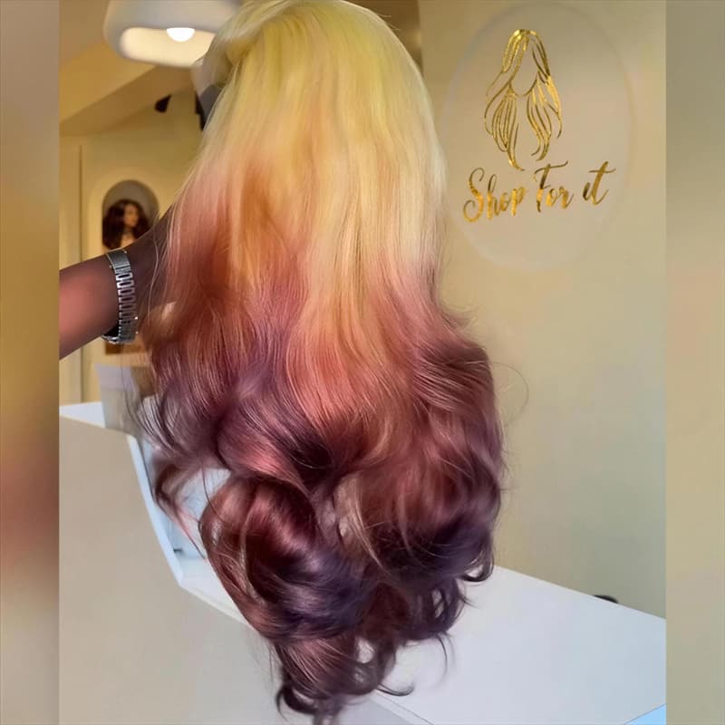 SWAY Ombre Dark Cherry Burgundy 13x4 Lace Front Human Hair Wig 200 Density
