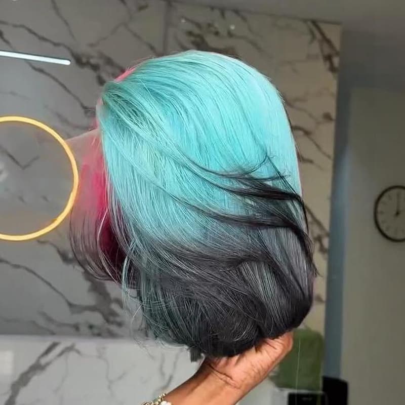SWAY Ombre Half Pink Half Green Black Split Dye 8 10 12 inch Short Bob 13x4 Lace Front Human Hair Wig
