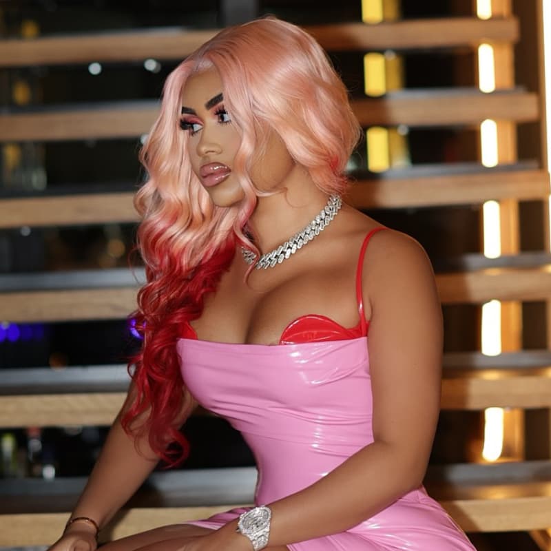 SWAY Ombre Pastel Pink Burgundy Red 13x4 Lace Front Virgin Human Hair Wig