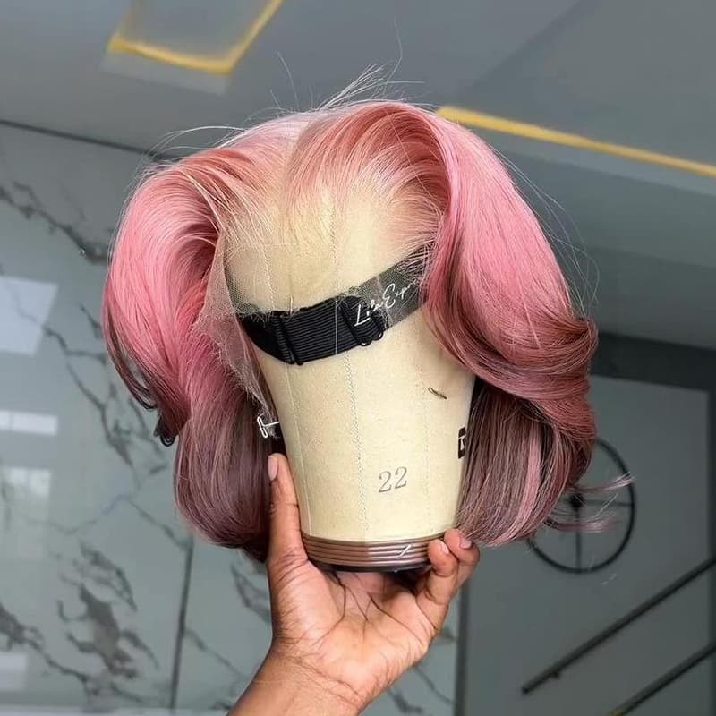 SWAY Ombre Pink Brown 8 10 12 inch Short Bob 13x4 Lace Front Human Hair Wig