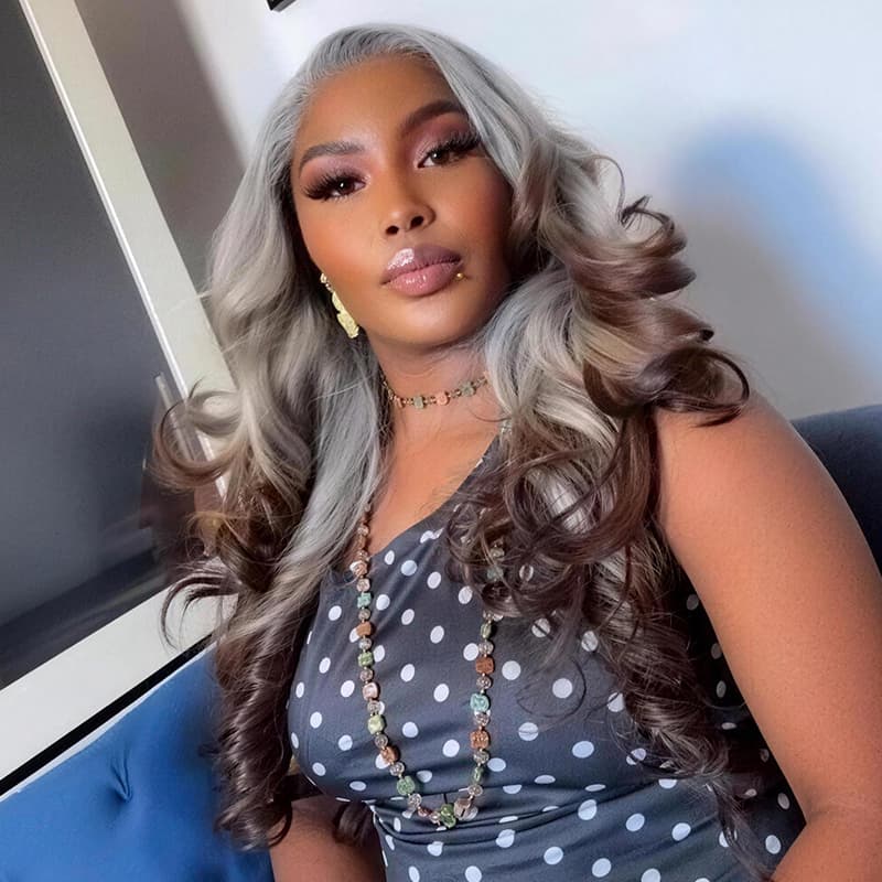 SWAY Ombre Silver Ash Gray Brown 13x4 Lace Front Human Hair Wig