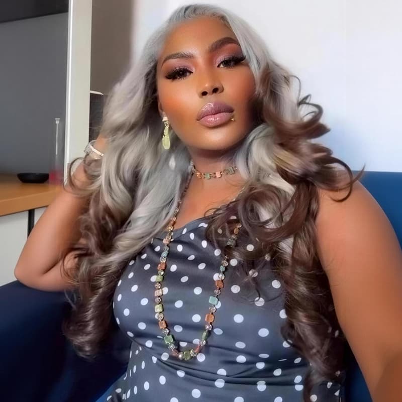 SWAY Ombre Silver Ash Gray Brown 13x4 Lace Front Human Hair Wig