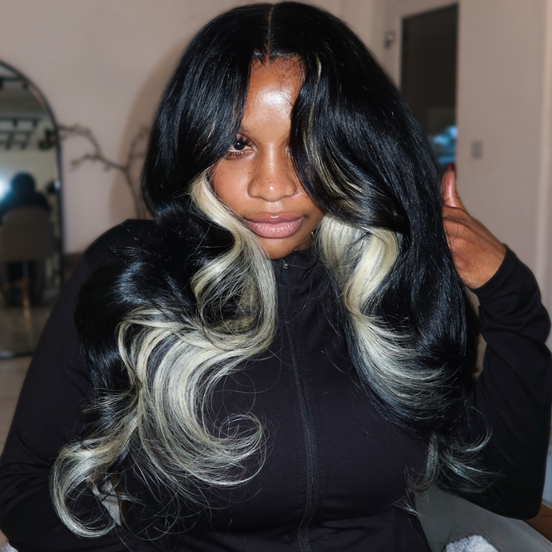 Pelucas de cabello humano ondulado con encaje frontal SWAY, color gris, densidad 200, 13x4