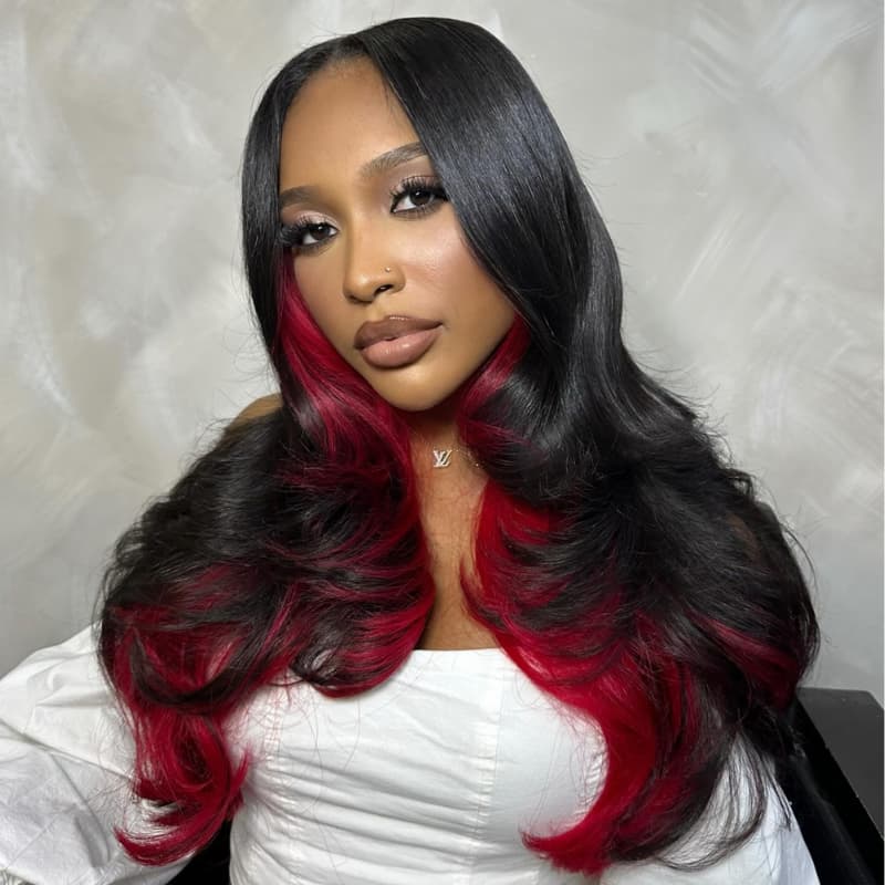 SWAY Peekaboo Black Burgundy 99J Red 13x4 Lace Front Human Hair Wigs 200 Density