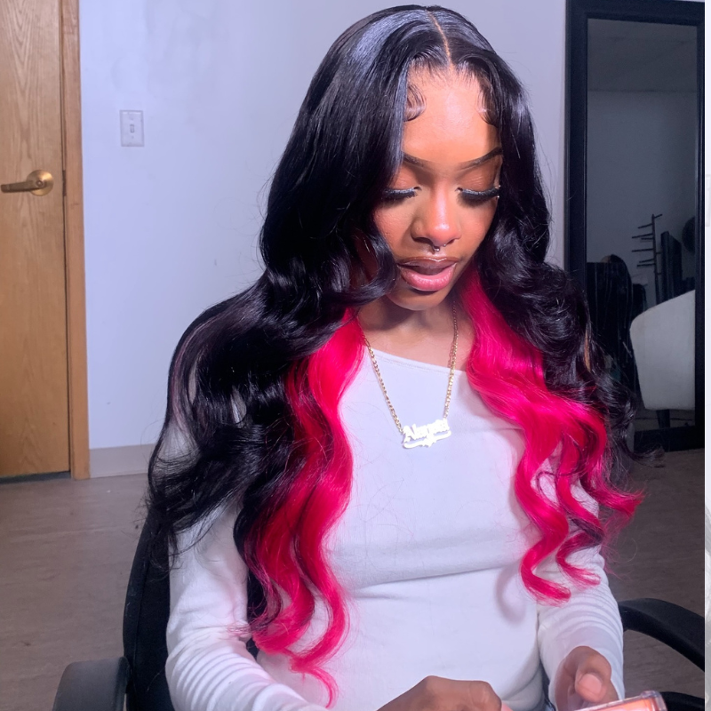 SWAY Peekaboo Black Red Two Tones 13x4 Lace Front Human Hair Wigs