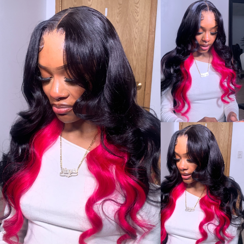 SWAY Peekaboo Black Red Two Tones 13x4 Lace Front Human Hair Wigs