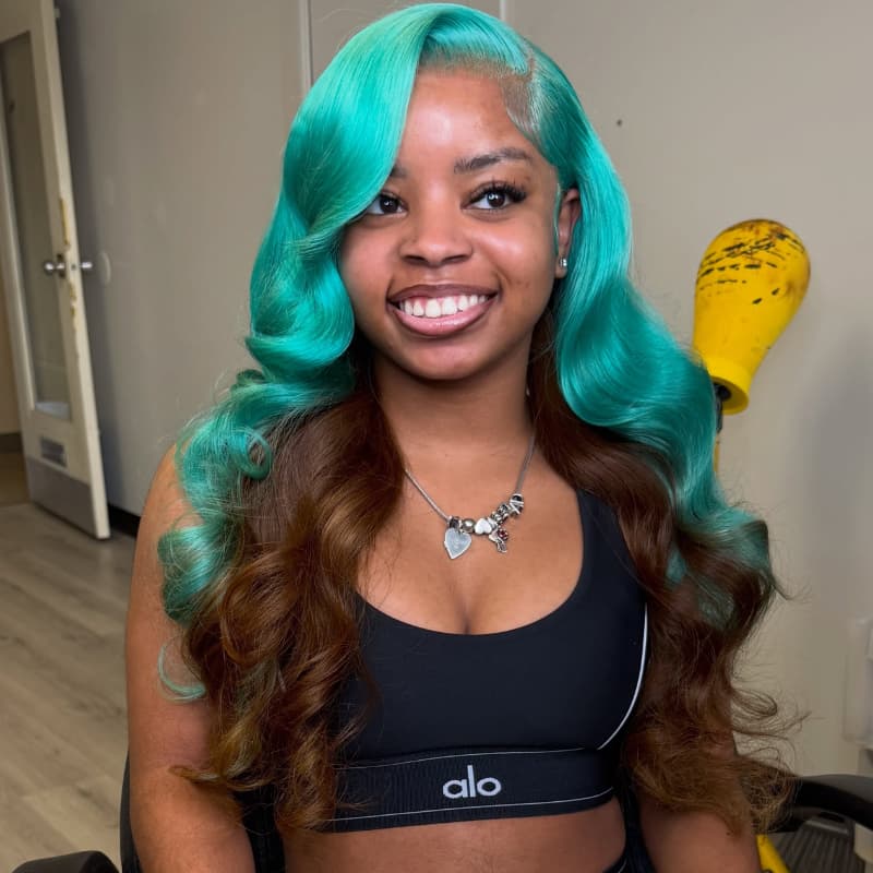 SWAY Peekaboo Ocean Blue Brown 13x4 Lace Front Human Hair Wig