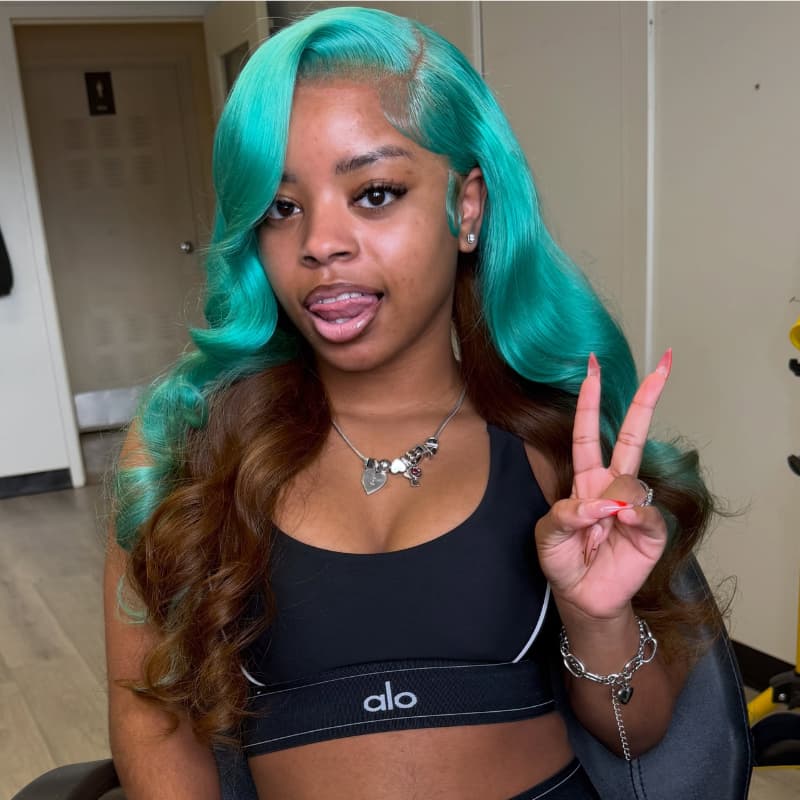 SWAY Peekaboo Ocean Blue Brown 13x4 Lace Front Human Hair Wig