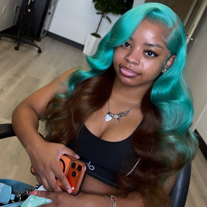 SWAY Peekaboo Ocean Blue Brown 13x4 Lace Front Human Hair Wig