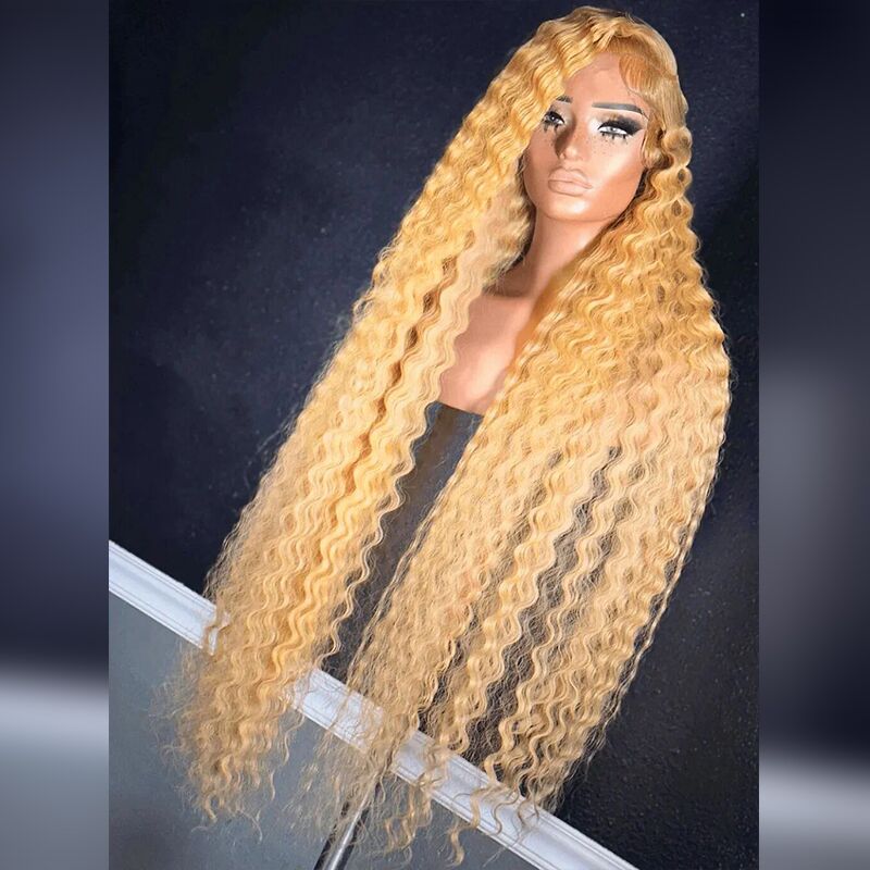 SWAY Platinum Strawberry Honey Blonde Deep Wave Curly 13x4 Lace Front Human Hair Wigs
