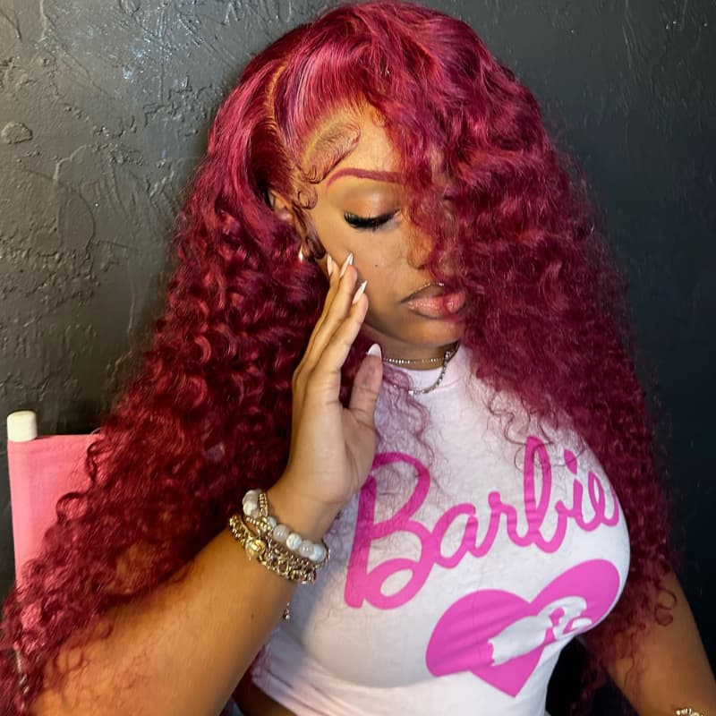 SWAY 99J Red Loose Deep Wave Wand Curls 13x4 Lace Front Human Hair Wig