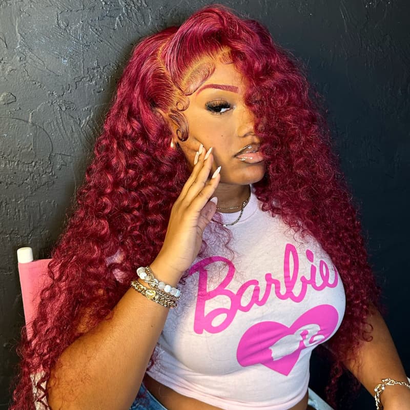 SWAY 99J Red Loose Deep Wave Wand Curls 13x4 Lace Front Human Hair Wig