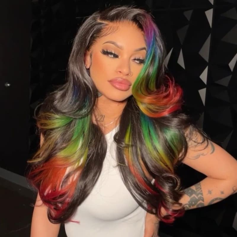 SWAY Halloween Cosplay Black With Ombre Purple Blue Green Red Highlights Human Hair Wigs