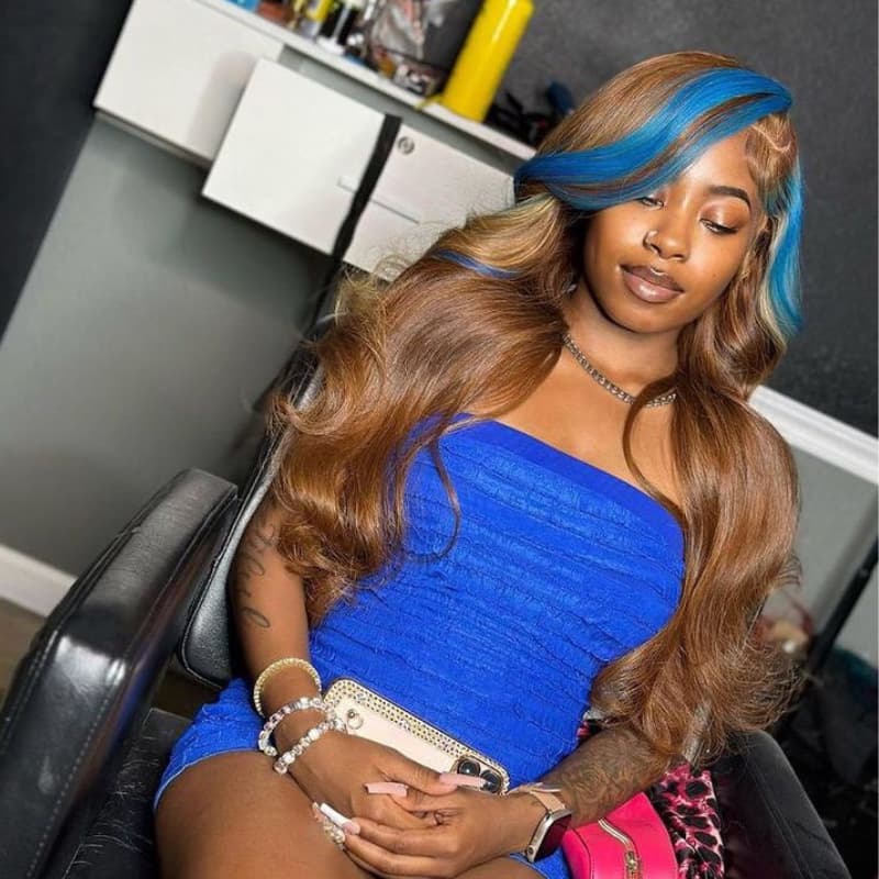 SWAY Brown With Blue Skunk Stripe HD Lace Front Virgin Human Hair Wigs