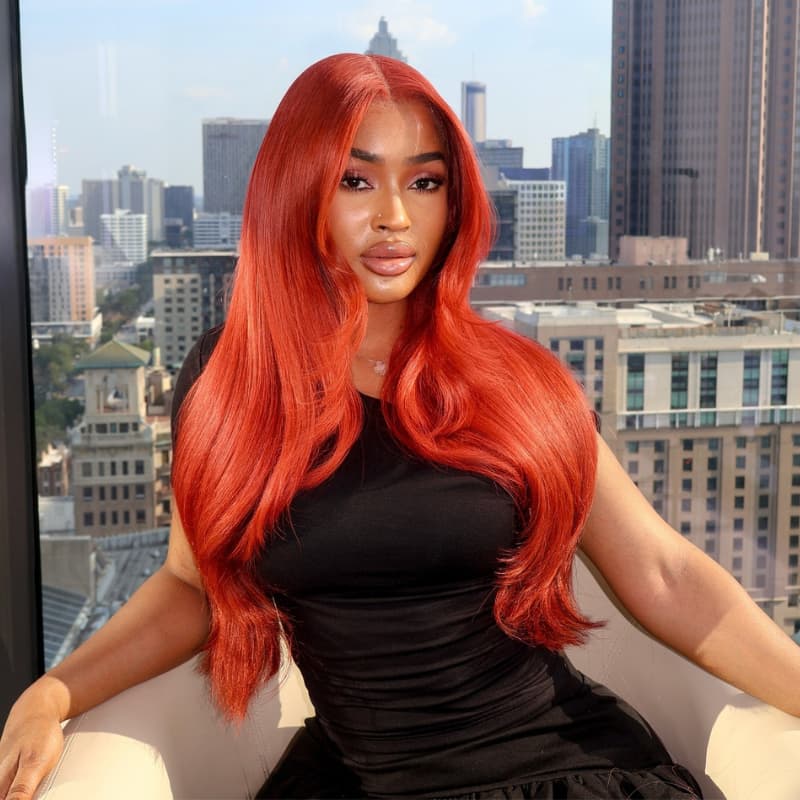SWAY 200 Density Copper Red 13x4 Transparent Lace Front Human Hair Wig