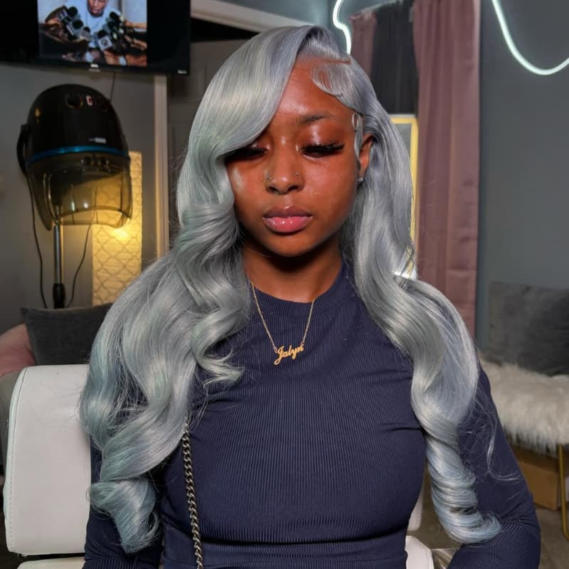SWAY Gray Color 200 Density Grey 13x4 Lace Front Virgin Human Hair Wig