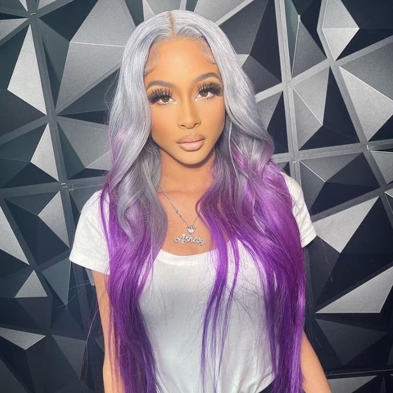 SWAY Ombre Gray Purple 200 Density 13x4 Lace Front Remy Human Hair Wig