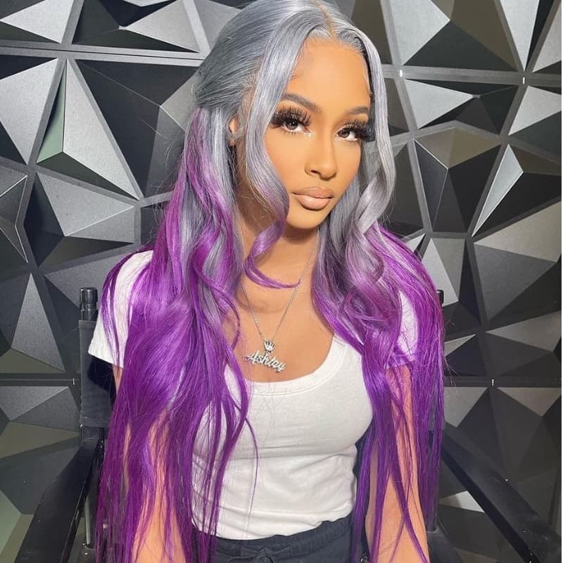SWAY Ombre Gray Purple 200 Density 13x4 Lace Front Remy Human Hair Wig