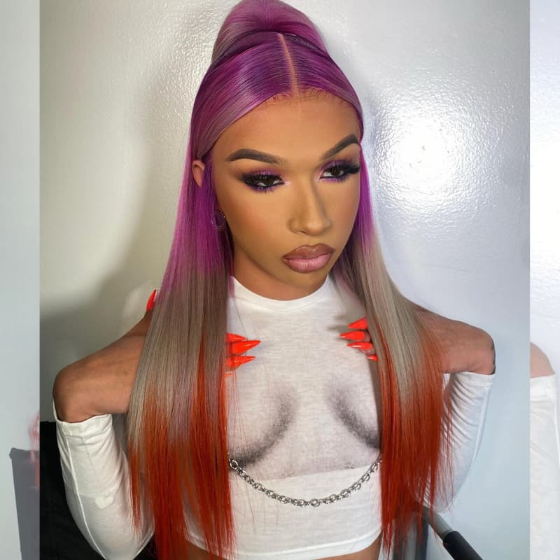 SWAY Ombre Purple Gray Ginger 200 Density Lace Front Human Hair Wigs
