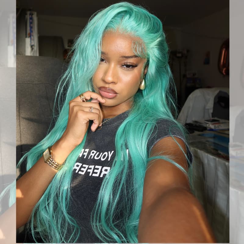 SWAY 200 Density Pastel Green 13x4 Lace Front Virgin Human Hair Wigs