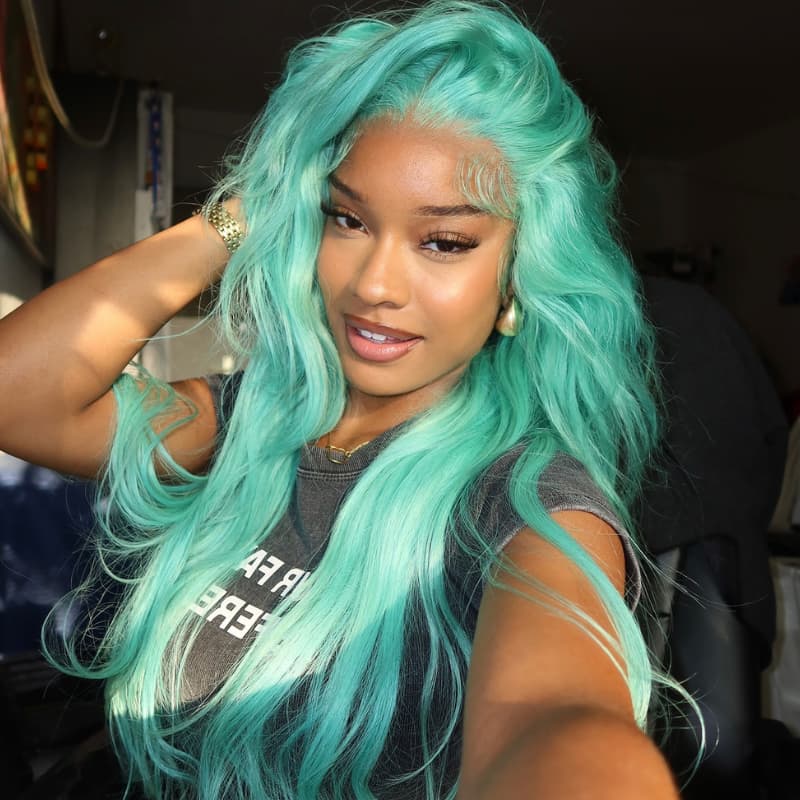 SWAY 200 Density Pastel Green 13x4 Lace Front Virgin Human Hair Wigs