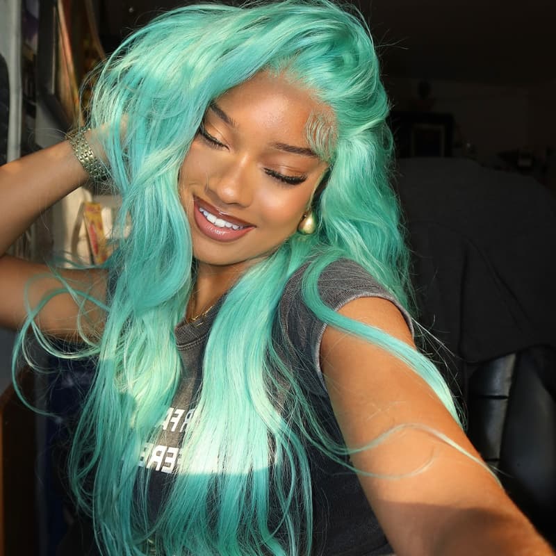 SWAY 200 Density Pastel Green 13x4 Lace Front Virgin Human Hair Wigs