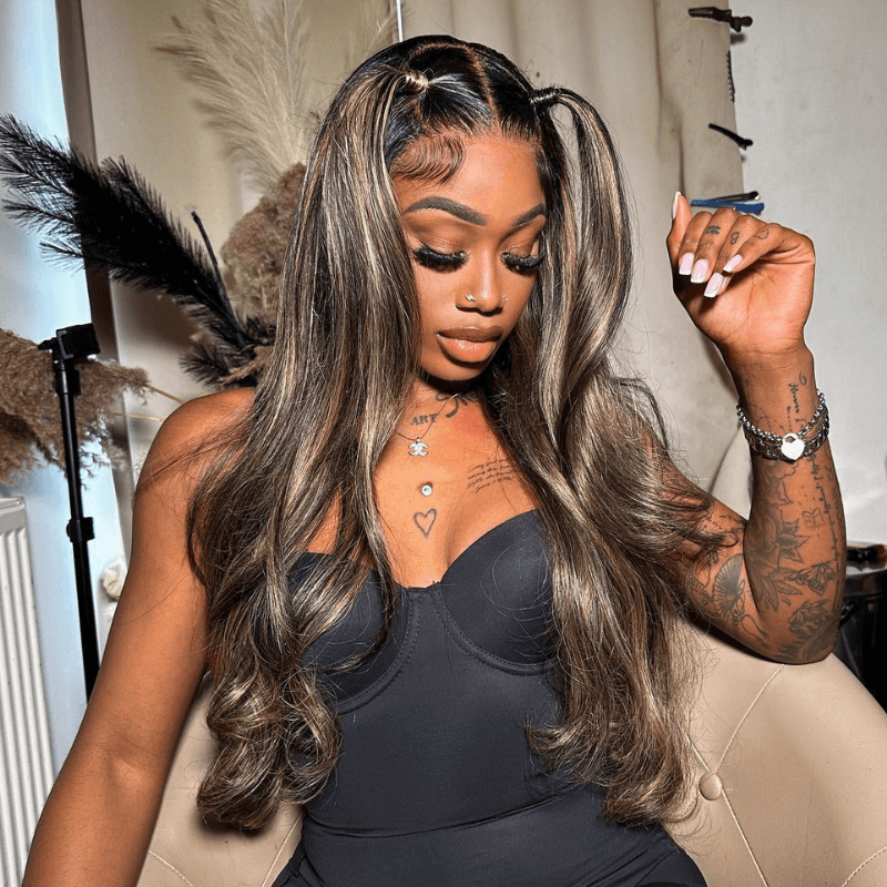 Pelucas de cabello humano ondulado con encaje frontal SWAY, color gris, densidad 200, 13x4