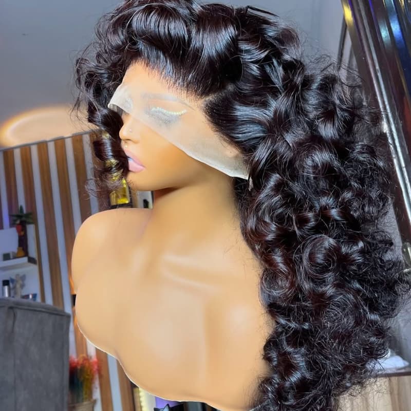 Pelucas de cabello humano Remy con encaje frontal de 13x4 y rizos sueltos de densidad 250-300 de SWAY