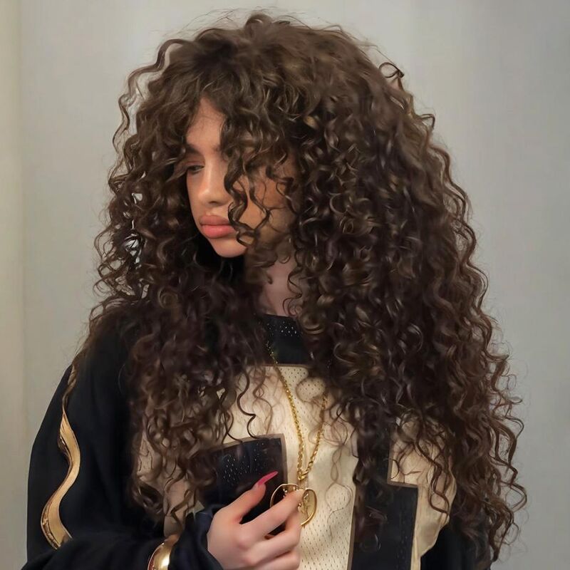 SWAY 250 300 Density Brown Bouncy Spiral Loose Curls 13x4 Lace Front Human Hair Wigs