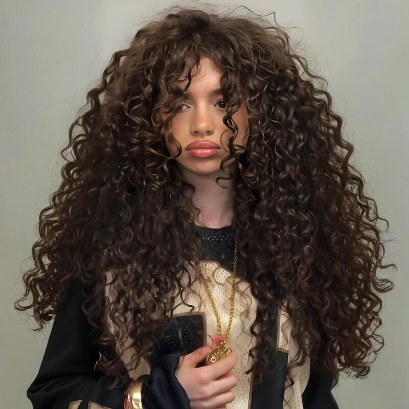 SWAY 250 300 Density Brown Bouncy Spiral Loose Curls 13x4 Lace Front Human Hair Wigs