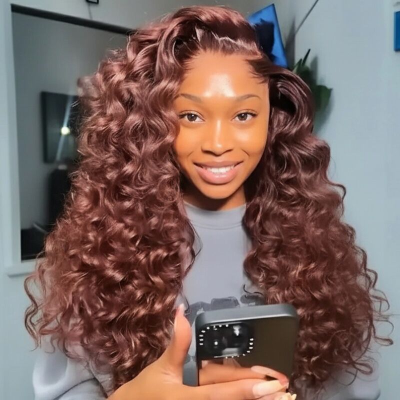 SWAY 250 300 Density Brown Wand Curls 13x4 Lace Front Human Hair Wigs