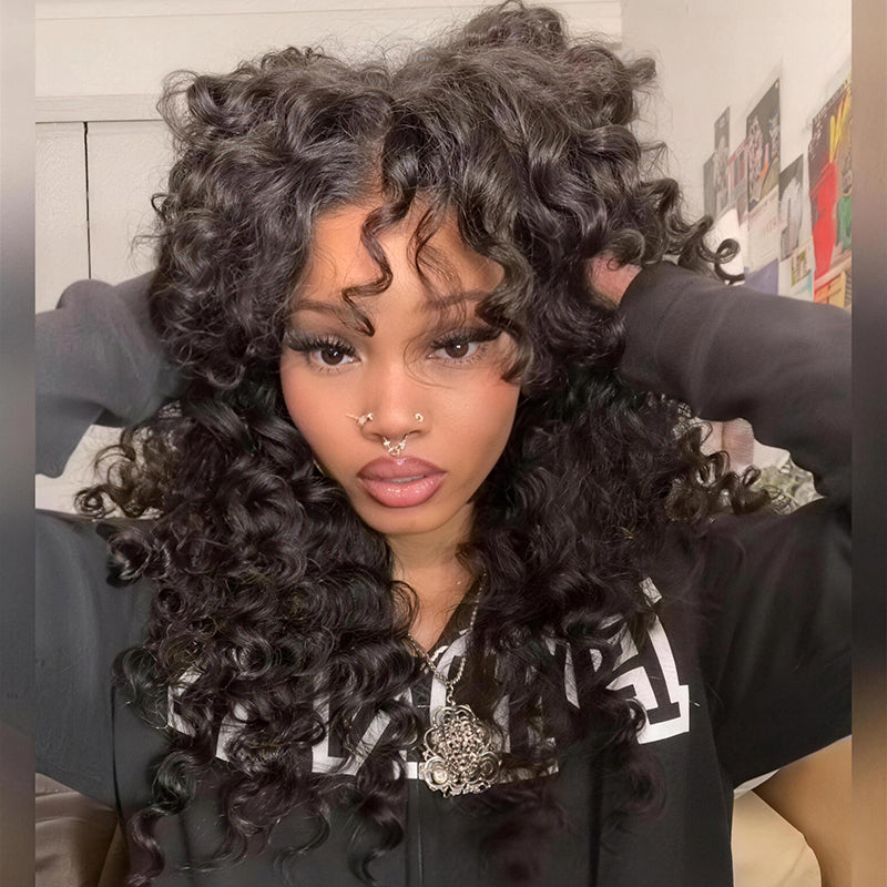 SWAY 250 300 Density Crimped Deep Wave Curls 13x4 Lace Front Virgin Human Hair Wigs