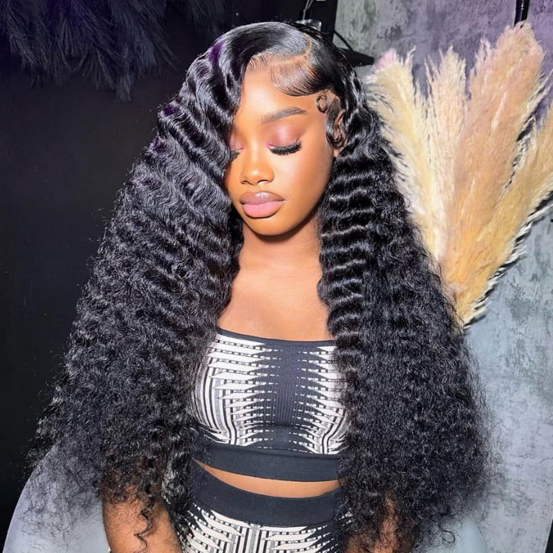 SWAY 250 300 Density Deep Wave Curly 13x4 Lace Front Human Hair Wigs