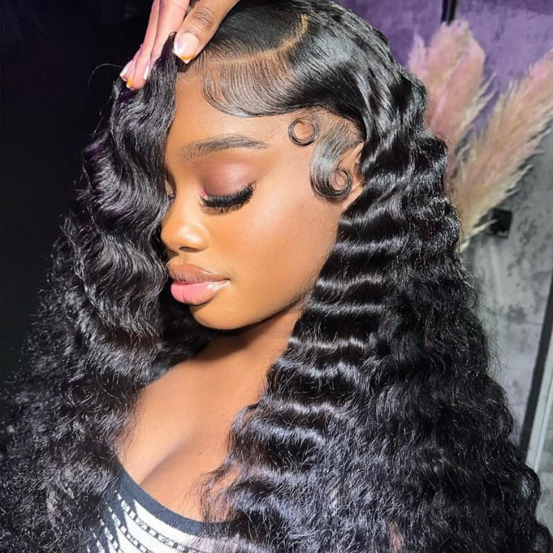 SWAY 250 300 Density Deep Wave Curly 13x4 Lace Front Human Hair Wigs