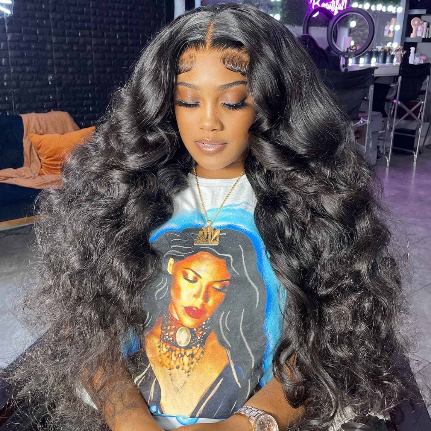 SWAY 300 400 Density Thick Full Volume Straight Body Wave Wand Curls 13x4 Lace Front Human Hair Wigs