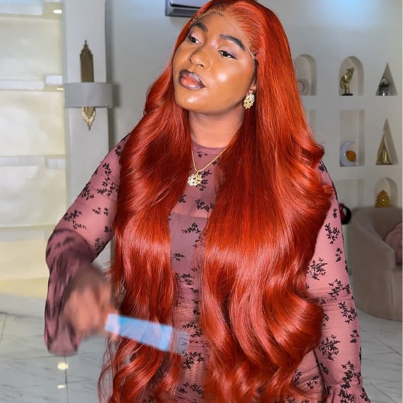 SWAY 30 32 34 36 38 40 42 INCH Long Copper Red 13x4 Lace Front Human Hair Wigs