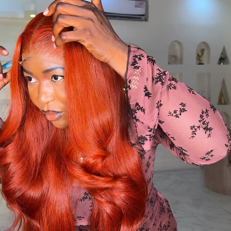 SWAY 30 32 34 36 38 40 42 INCH Long Copper Red 13x4 Lace Front Human Hair Wigs