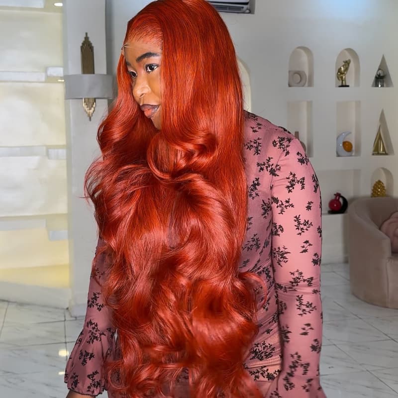 SWAY 30 32 34 36 38 40 42 INCH Long Copper Red 13x4 Lace Front Human Hair Wigs