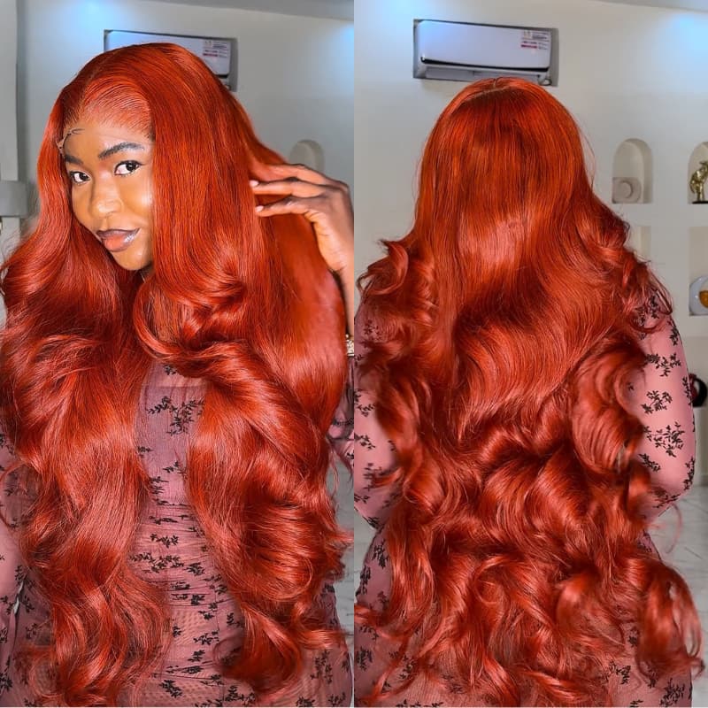 SWAY 30 32 34 36 38 40 42 INCH Long Copper Red 13x4 Lace Front Human Hair Wigs