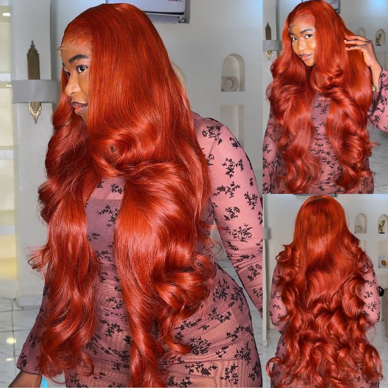SWAY 30 32 34 36 38 40 42 INCH Long Copper Red 13x4 Lace Front Human Hair Wigs