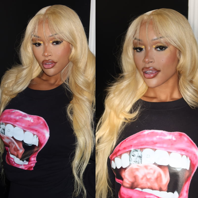 SWAY 613 Blonde With Bangs Body Wave 13x4 Lace Front Virgin Human Wigs