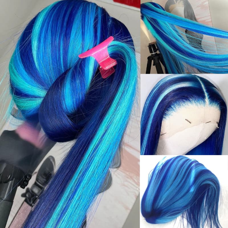 Pelucas de cabello humano ondulado con encaje frontal SWAY, color gris, densidad 200, 13x4