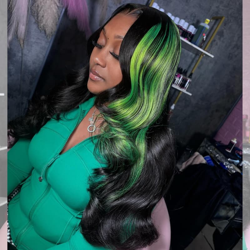 SWAY Black With Green Highlights 13x4 Lace Front Virgin Human Hair Wigs