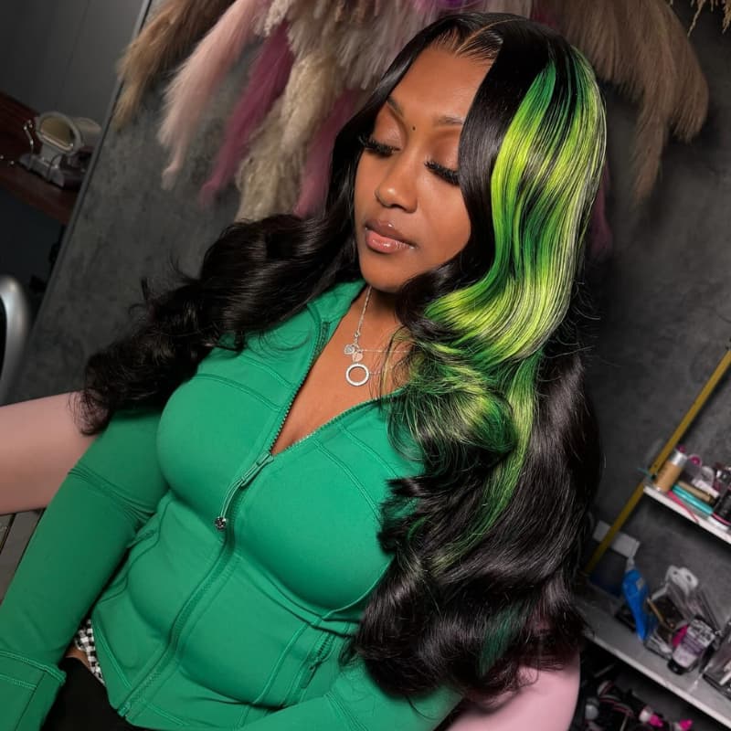 SWAY Black With Green Highlights 13x4 Lace Front Virgin Human Hair Wigs