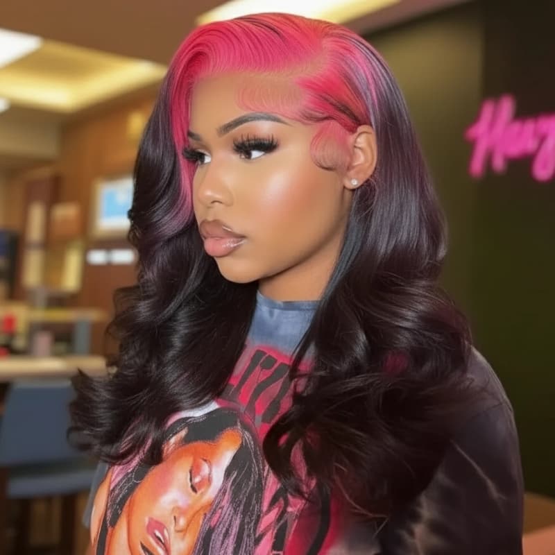 SWAY Black With Hot Pink Roots 13x4 Lace Front Virgin Human Hair Wigs