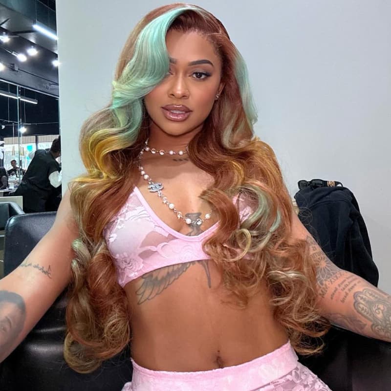 SWAY Brown Aqua Blue Yellow Skunk Stripe Highlights 13x4 Lace Front Virgin Human Hair Wigs