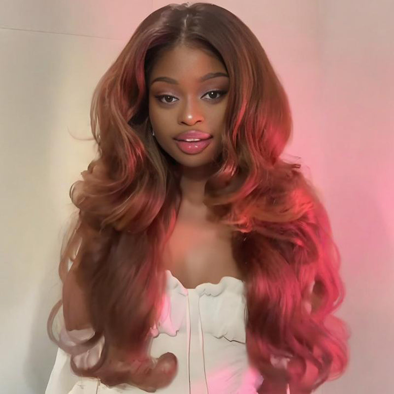 SWAY Brown Curtain Bangs Full Body & Natural Wave 13x4 Lace Front Human Hair Wigs