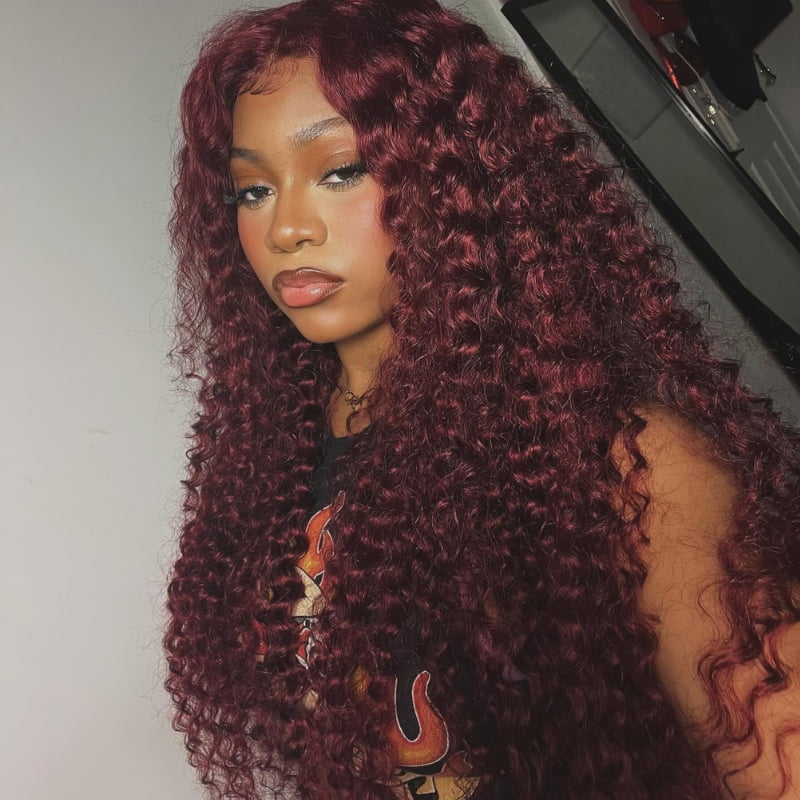 SWAY Burgundy Red Deep Curly 13x4 HD Lace Front Virgin Human Hair Wigs